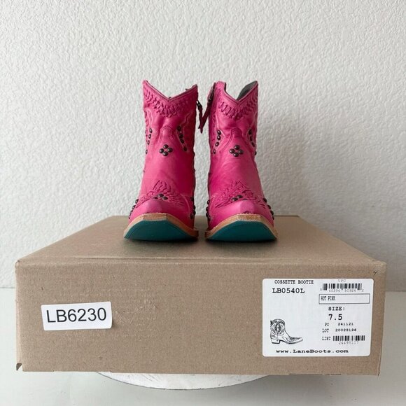 Lane COSSETTE Womens Cowboy Bootie 7.5 Pink Leather Western Short Ankle Boots - Picture 12 of 13